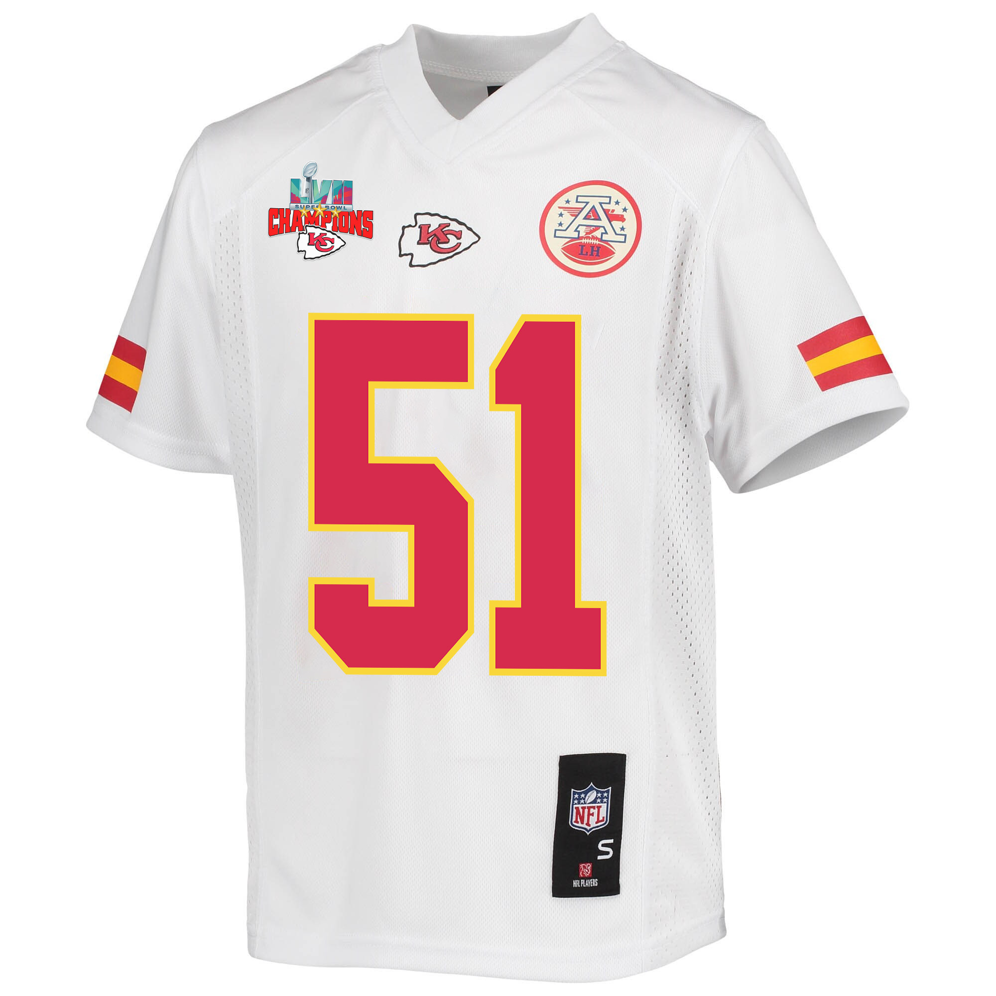 Mike Danna 51 Kansas City Chiefs Super Bowl LVII Champions 3 Stars Youth Game Jersey - White