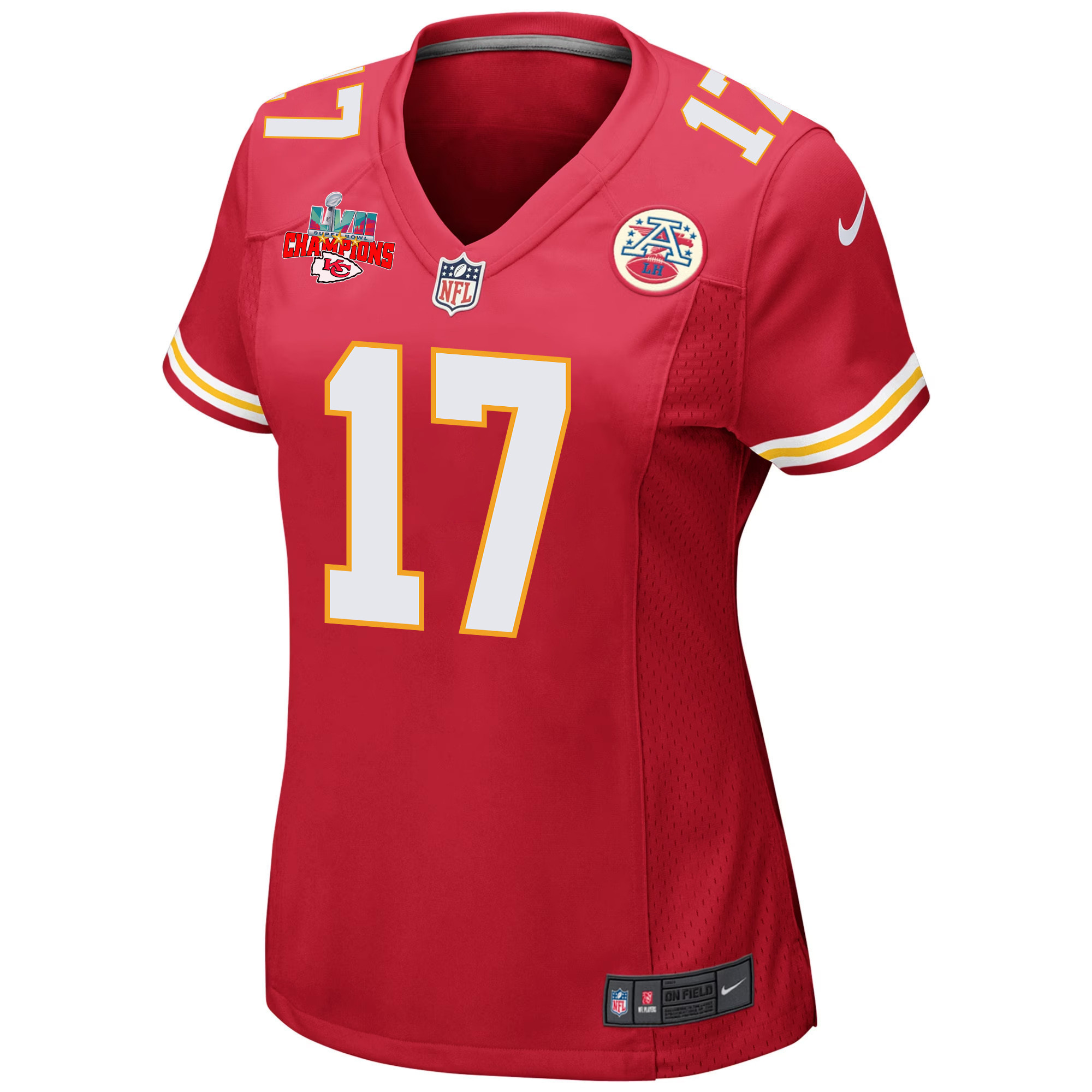 Mecole Hardman 17 Kansas City Chiefs Super Bowl LVII Champions 3 Stars Women Game Jersey - Red
