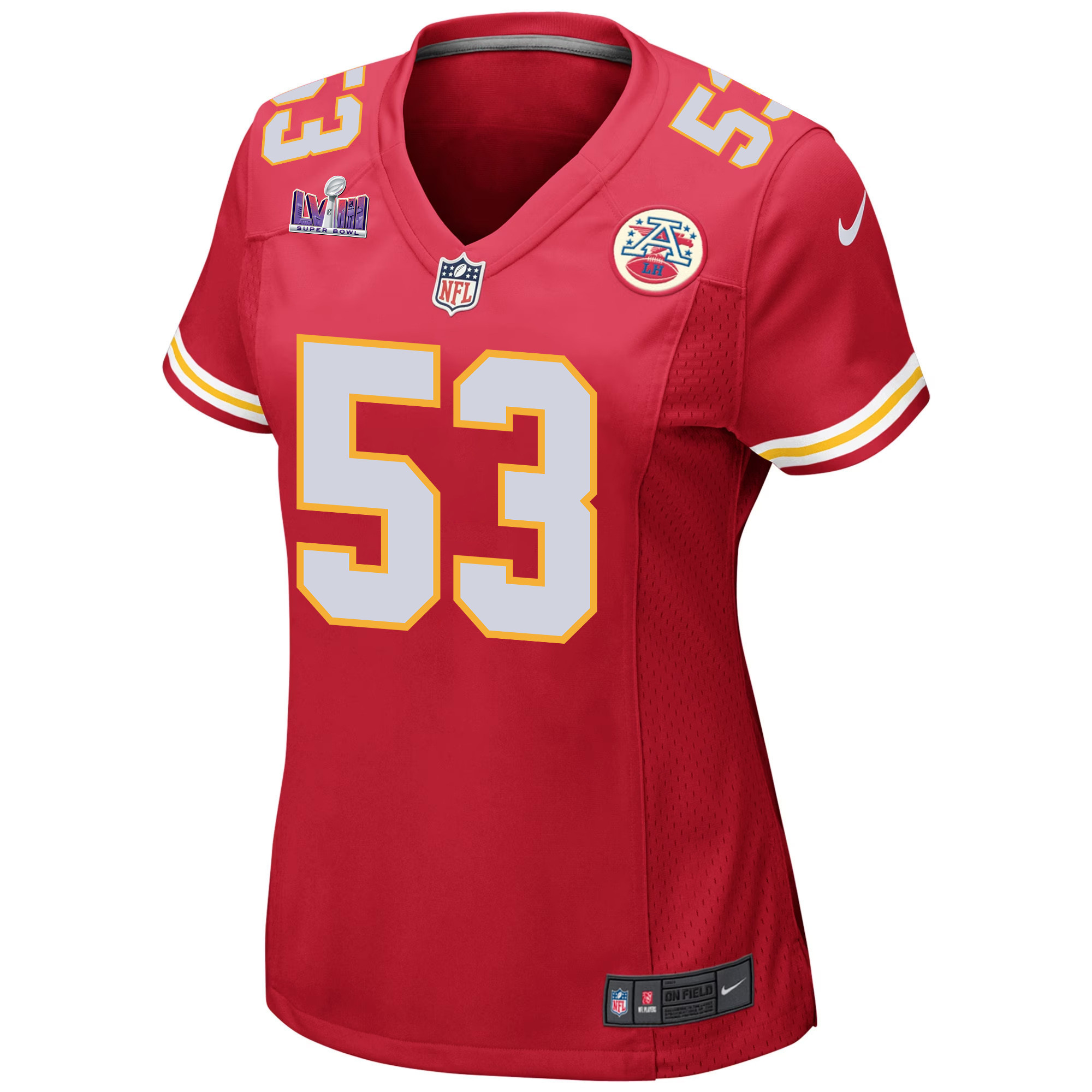 BJ Thompson 53 Kansas City Chiefs Super Bowl LVIII Patch Game Women Jersey - Red