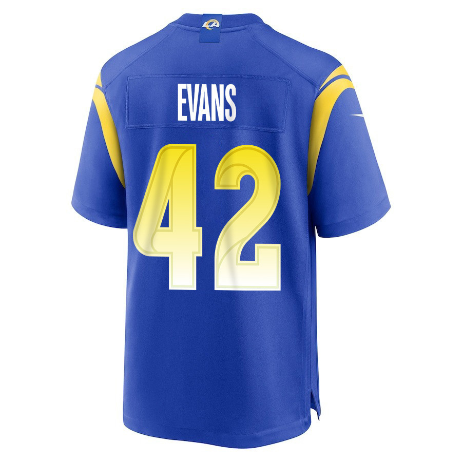 Ethan Evans 42 Los Angeles Rams Super Bowl LIX New Orleans Patch Game Men Jersey - Royal