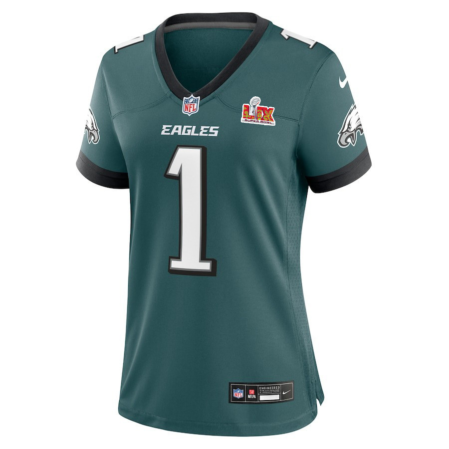 Jalen Hurts #1 Philadelphia Eagles Super Bowl LIX Women's Jersey - Midnight Green