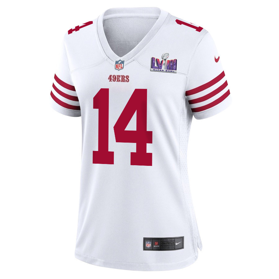 Sam Darnold 14 San Francisco 49ers Super Bowl LVIII Patch Game Women Jersey - White