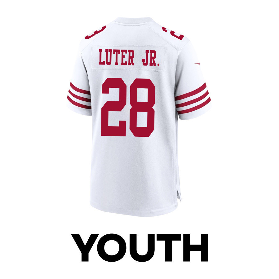 Darrell Luter Jr. 28 San Francisco 49ers Super Bowl LVIII Patch Game YOUTH Jersey - White