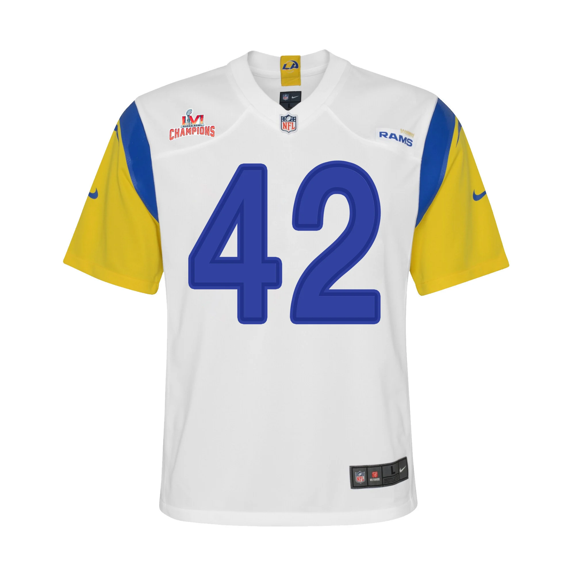 Super Bowl LVI Champions Los Angeles Rams Matthew Orzech 42 White Youth's Jersey Jersey