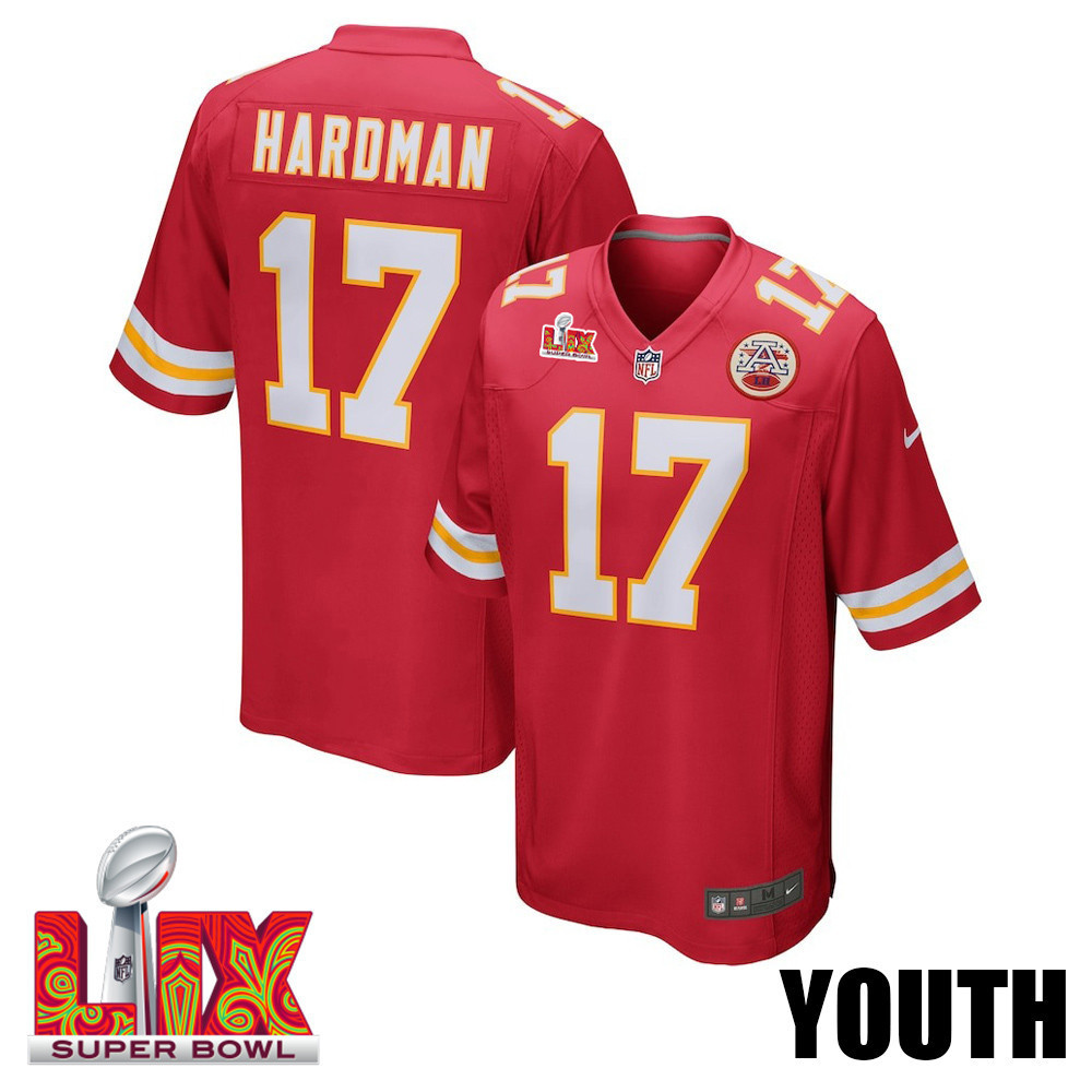 Mecole Hardman #17 Kansas City Chiefs Super Bowl LIX YOUTH Jersey - Red