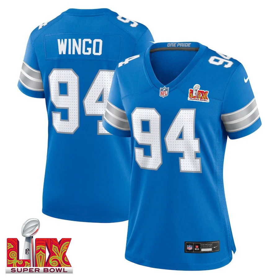 Mekhi Wingo #94 Detroit Lions Super Bowl LIX Women's Jersey - Blue