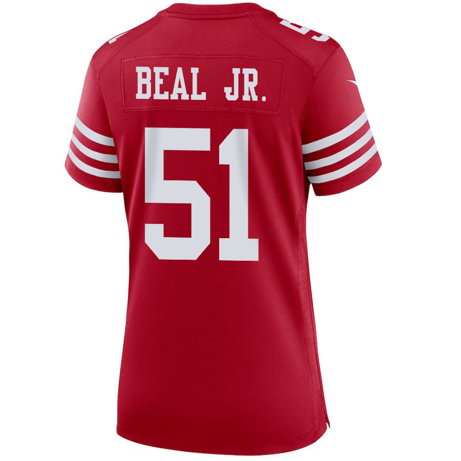 Robert Beal Jr. 51 San Francisco 49ers Super Bowl LVIII Patch Game Women Jersey - Scarlet