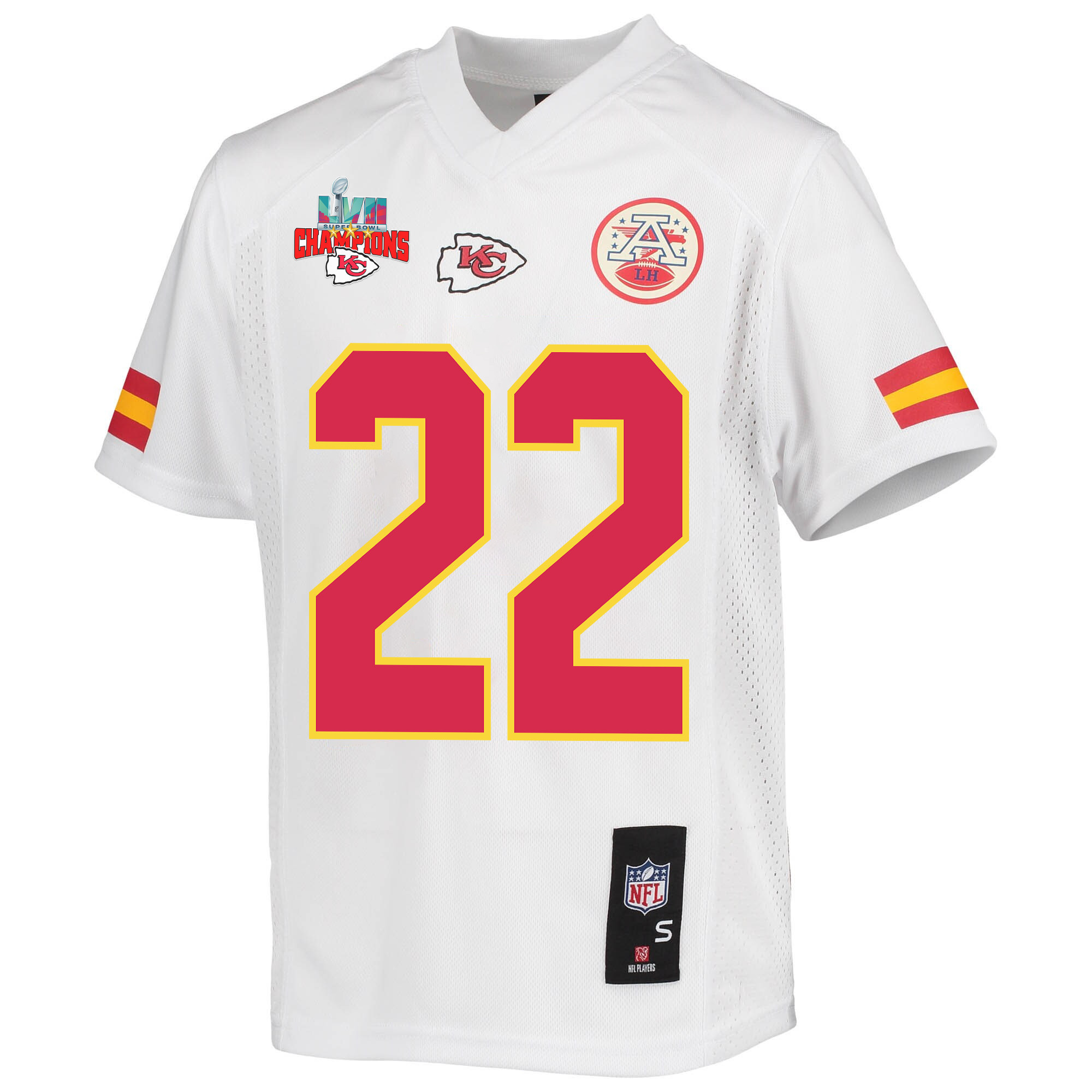 Juan Thornhill 22 Kansas City Chiefs Super Bowl LVII Champions 3 Stars Youth Game Jersey - White