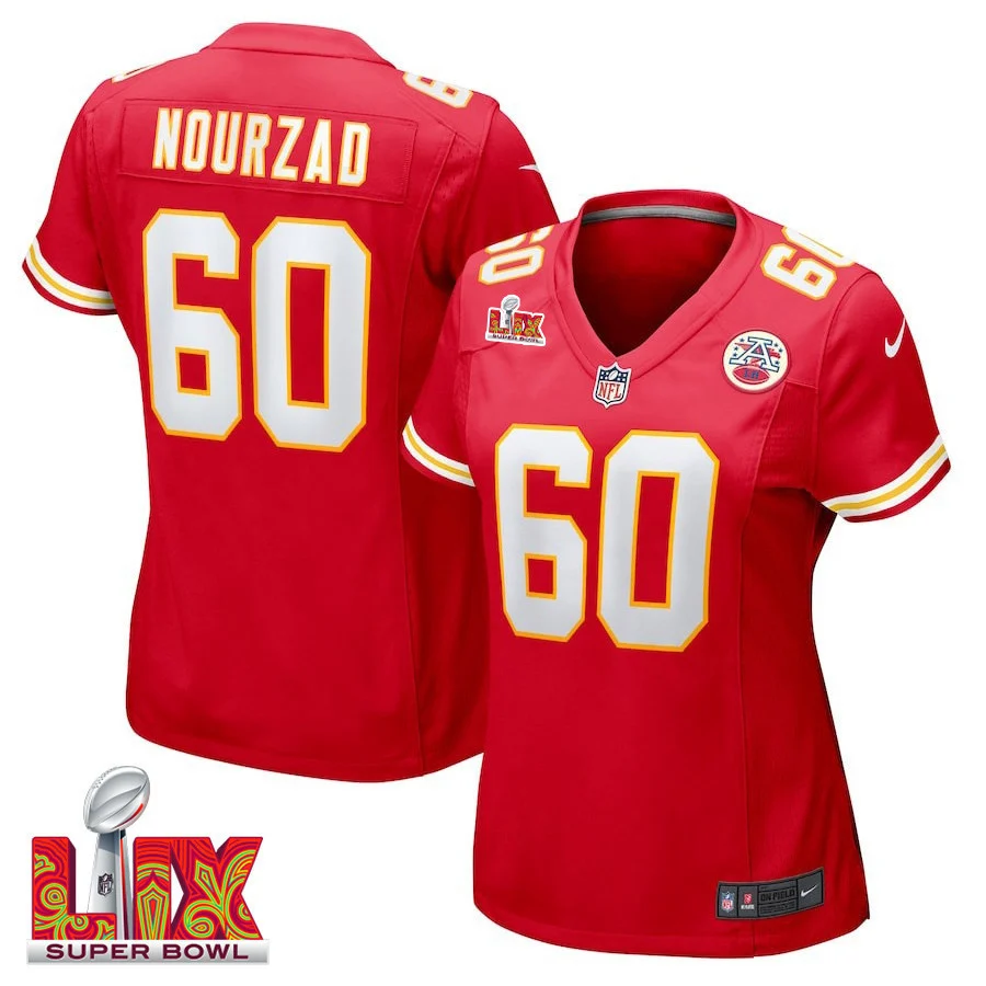 Hunter Nourzad #60 Kansas City Chiefs Super Bowl LIX Women's Jersey - Red