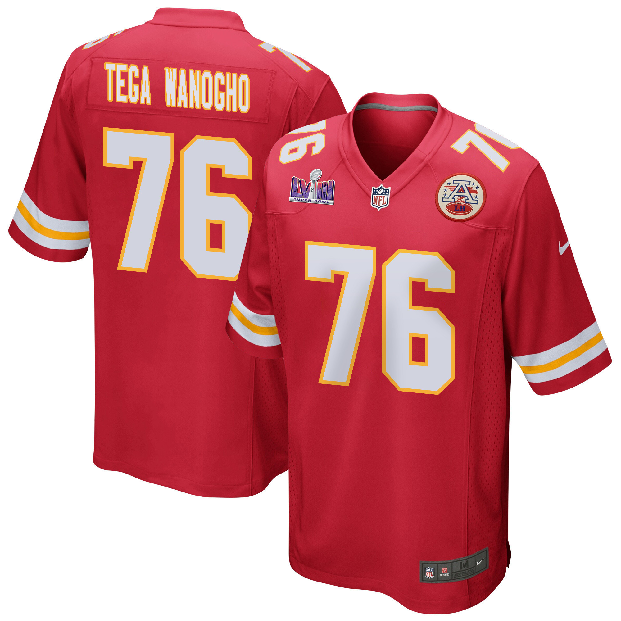 Prince Tega Wanogho 76 Kansas City Chiefs Super Bowl LVIII Patch Game Men Jersey - Red