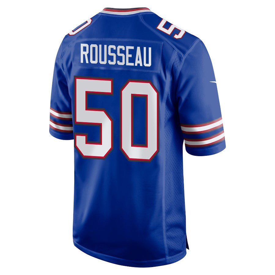 Greg Rousseau 50 Buffalo Bills Super Bowl LIX New Orleans Patch Game Men Jersey - Royal