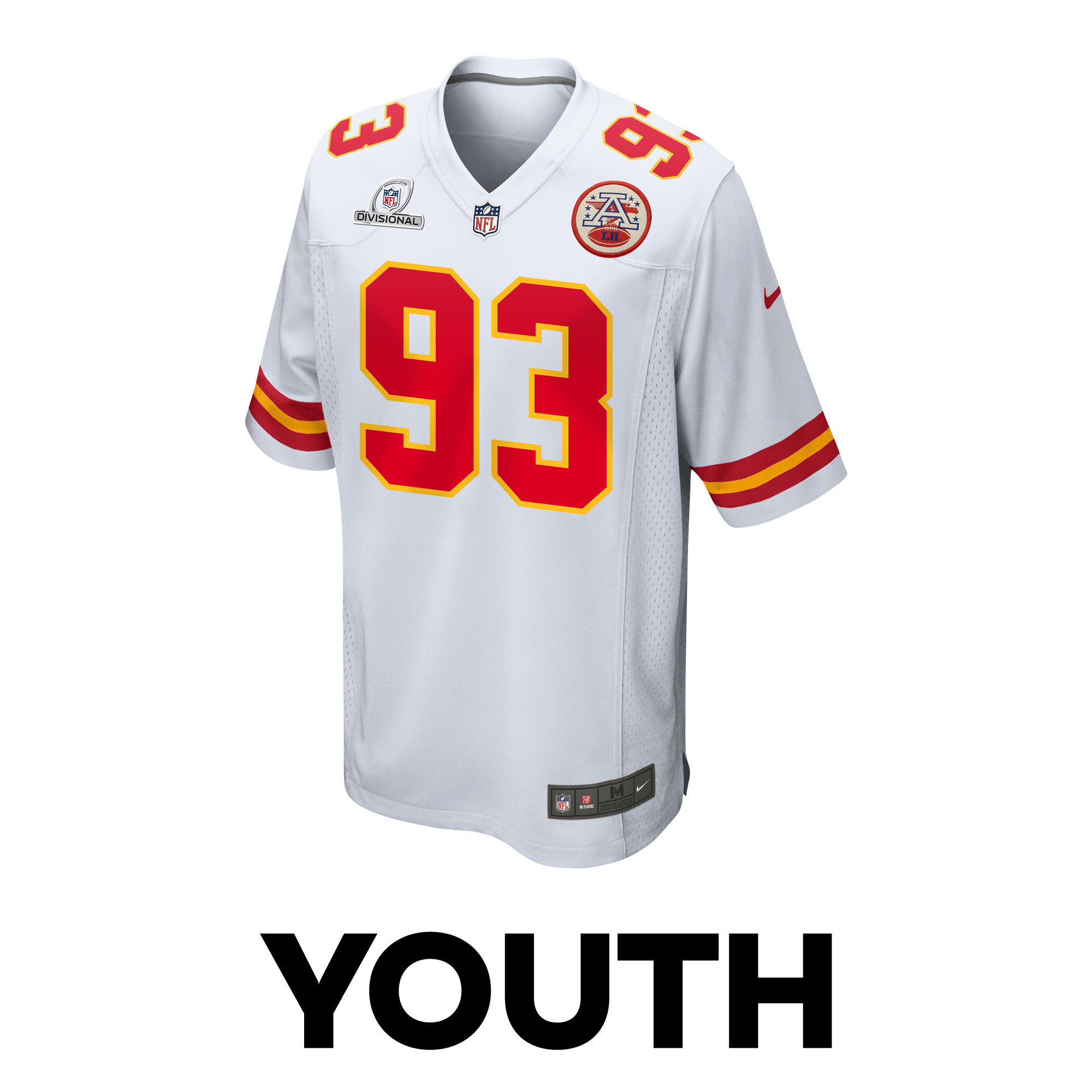 Matt Dickerson 93 Kansas City Chiefs Super Bowl LVIII Patch Game YOUTH Jersey - White