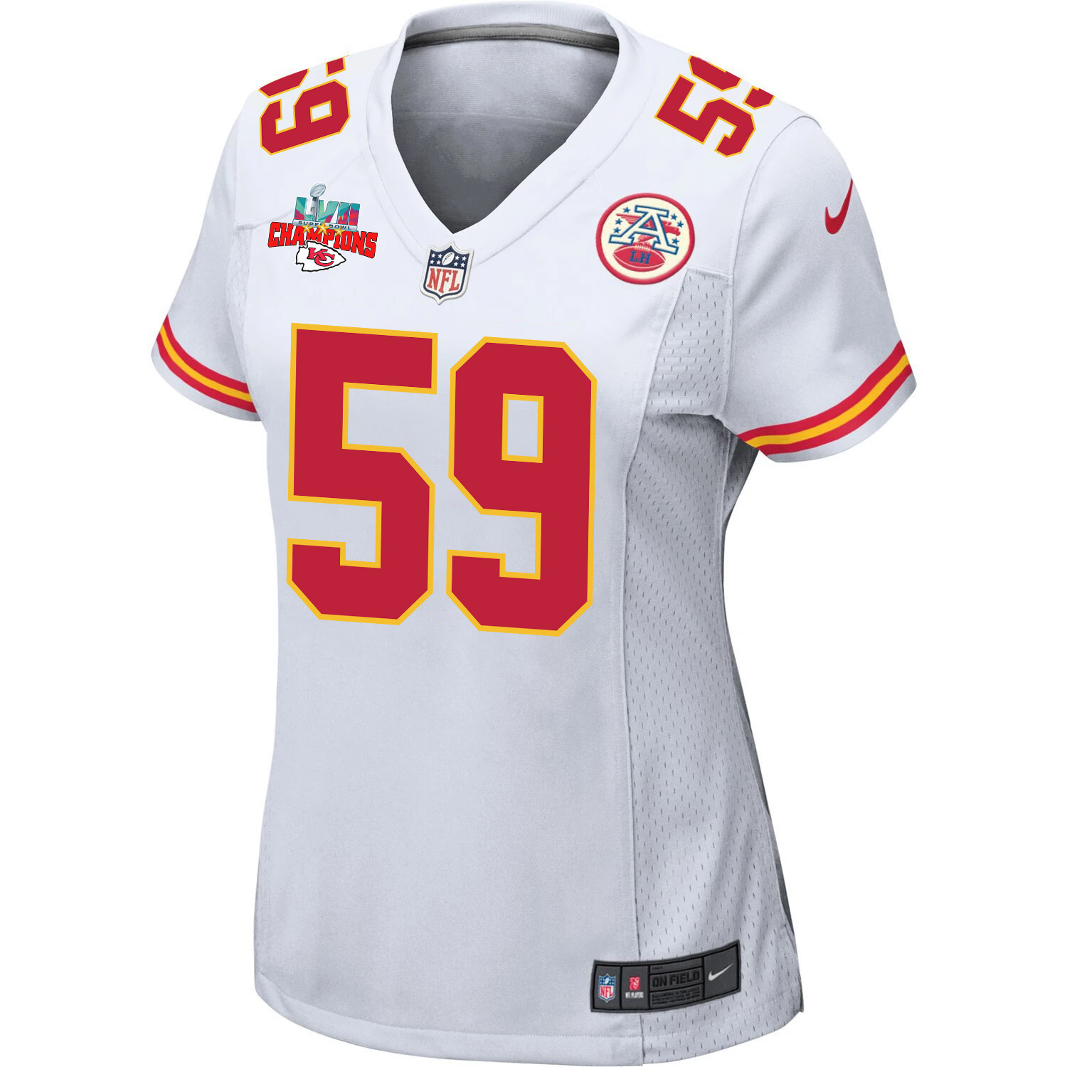 Joshua Kaindoh 59 Kansas City Chiefs Super Bowl LVII Champions 3 Stars Women Game Jersey - White