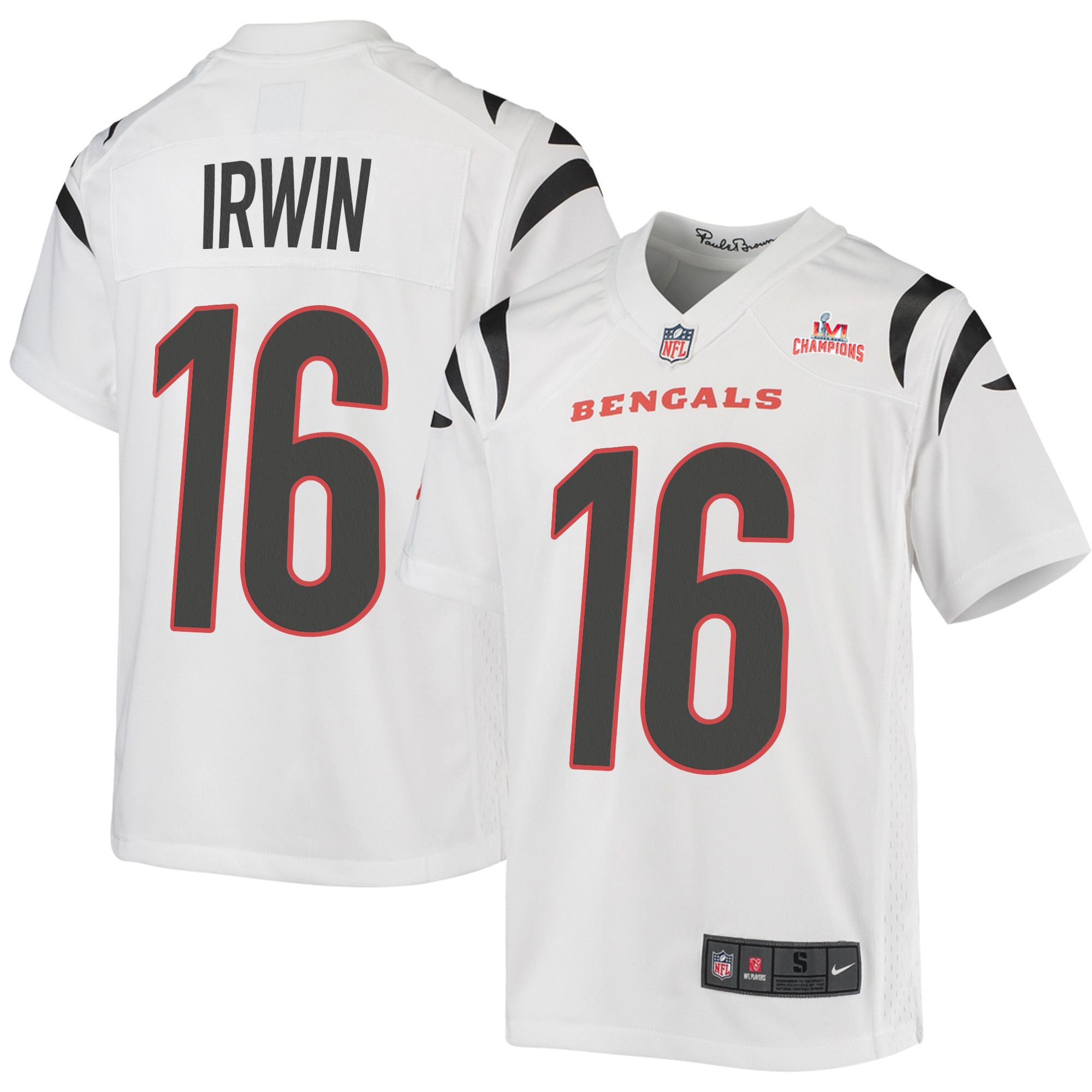 Super Bowl LVI Champions Cincinnati Bengals Trenton Irwin 16 White Youth's Jersey Jersey