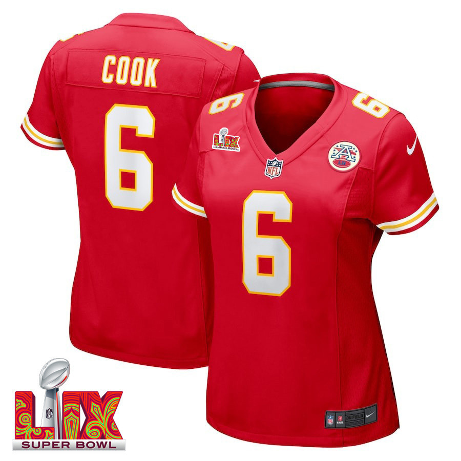 Bryan Cook #6 Kansas City Chiefs Super Bowl LIX Women's Jersey - Red