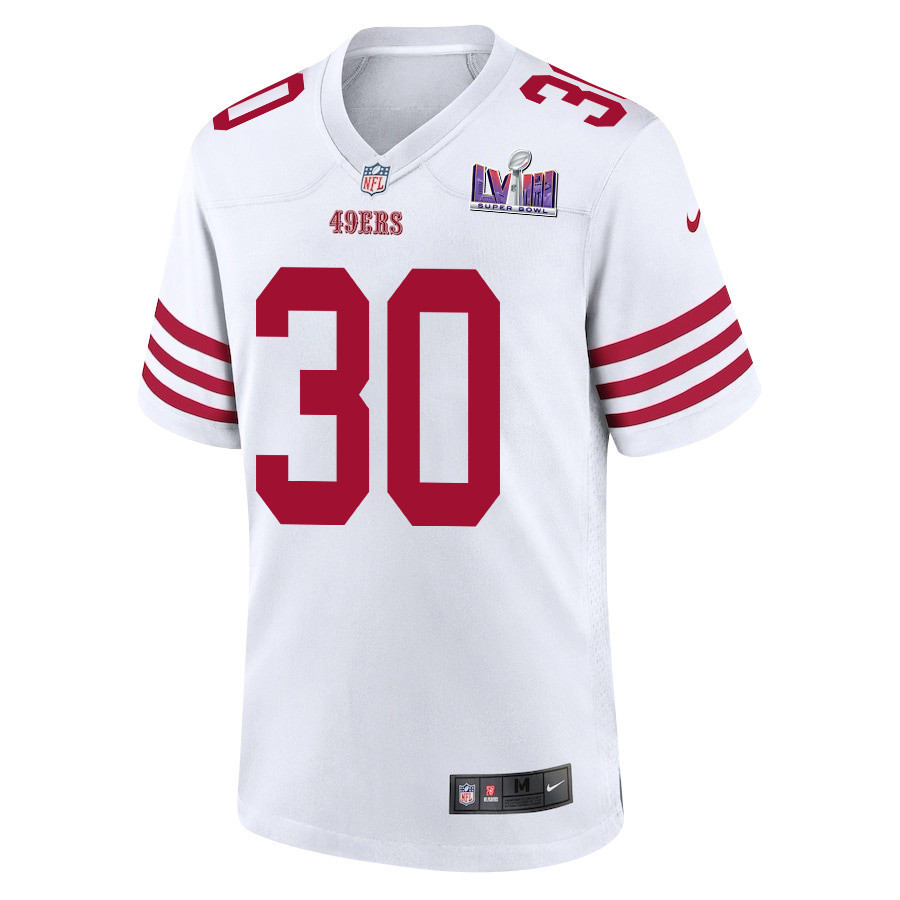 George Odum 30 San Francisco 49ers Super Bowl LVIII Patch Game Men Jersey - White