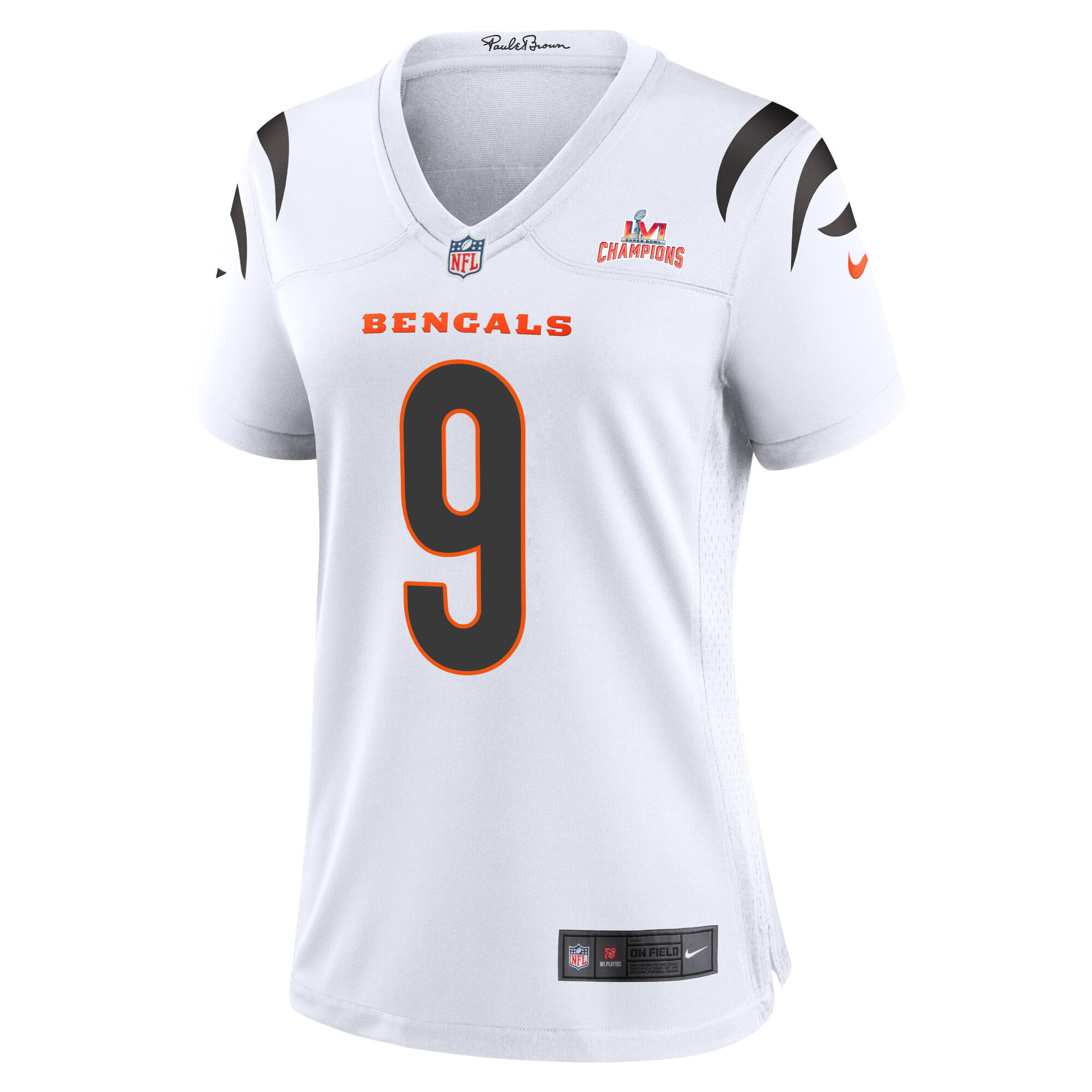 Super Bowl LVI Champions Cincinnati Bengals Joe Burrow 9 White Women's Jersey Jersey