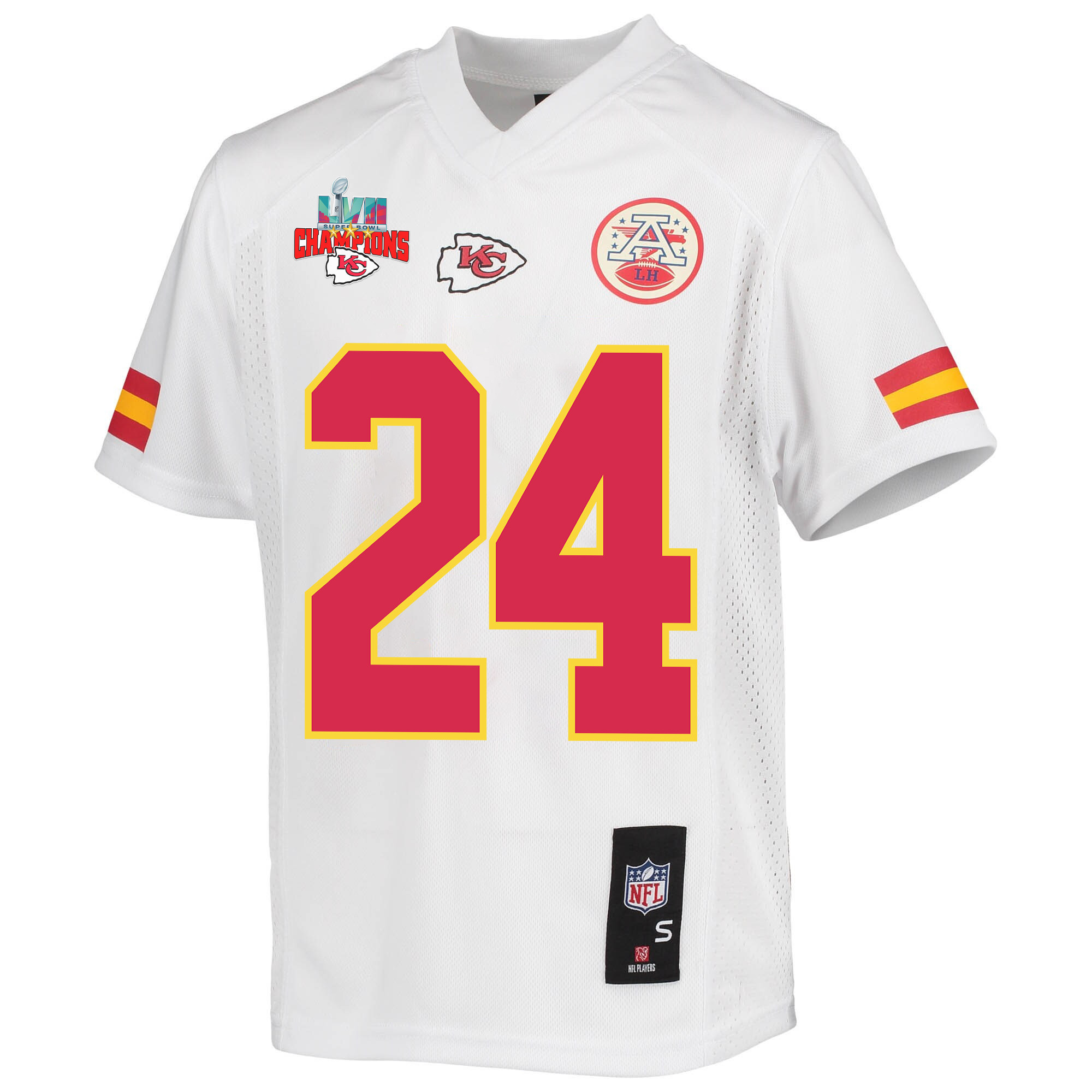 Skyy Moore 24 Kansas City Chiefs Super Bowl LVII Champions 3 Stars Youth Game Jersey - White