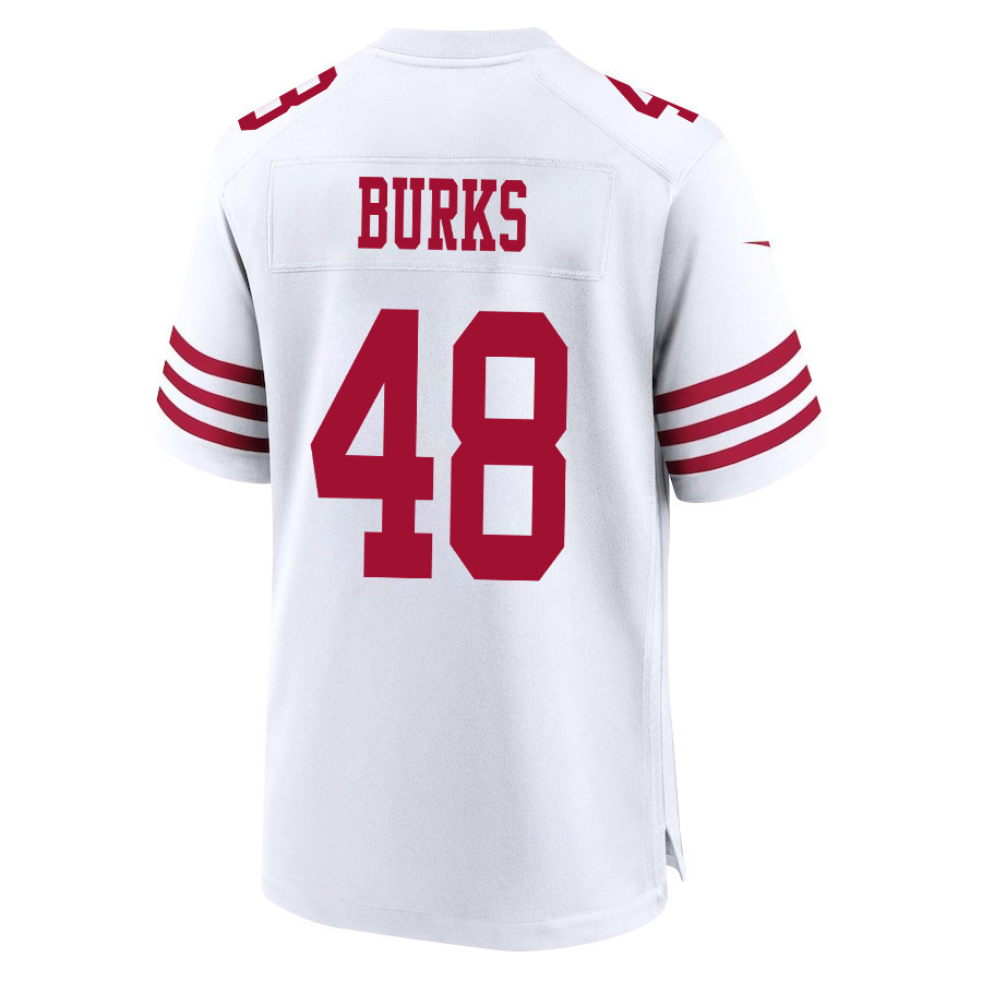 Oren Burks 48 San Francisco 49ers Super Bowl LVIII Patch Game Men Jersey - White