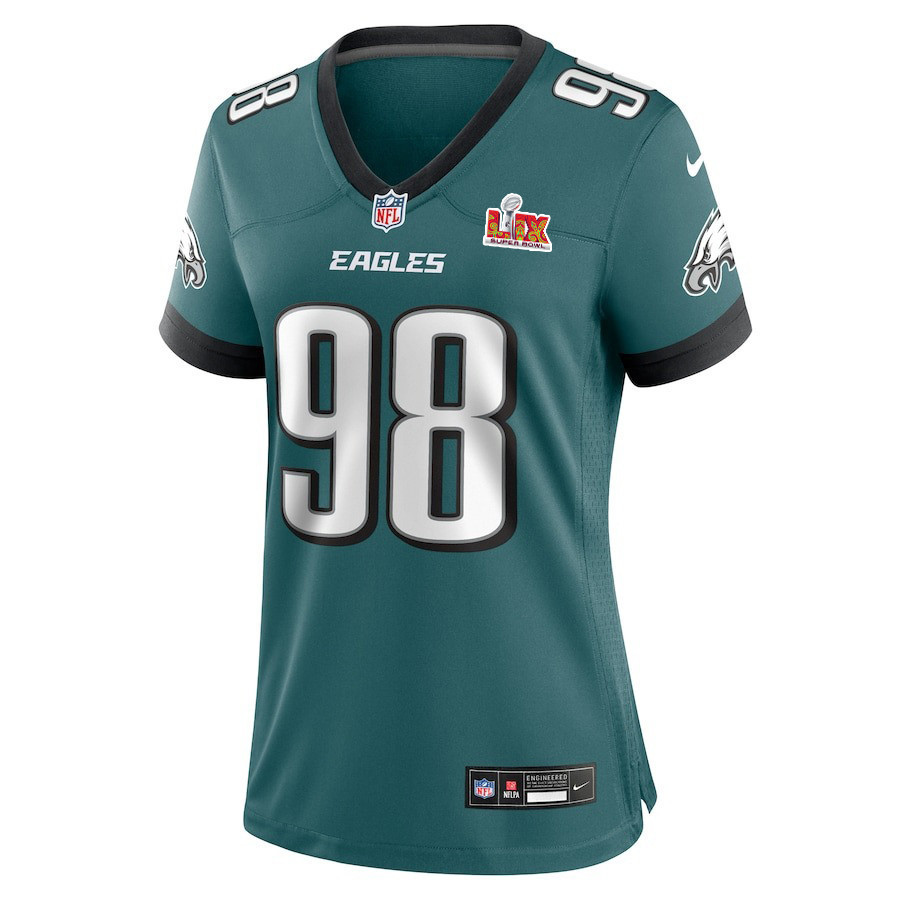 Jalen Carter #98 Philadelphia Eagles Super Bowl LIX Women's Jersey - Midnight Green