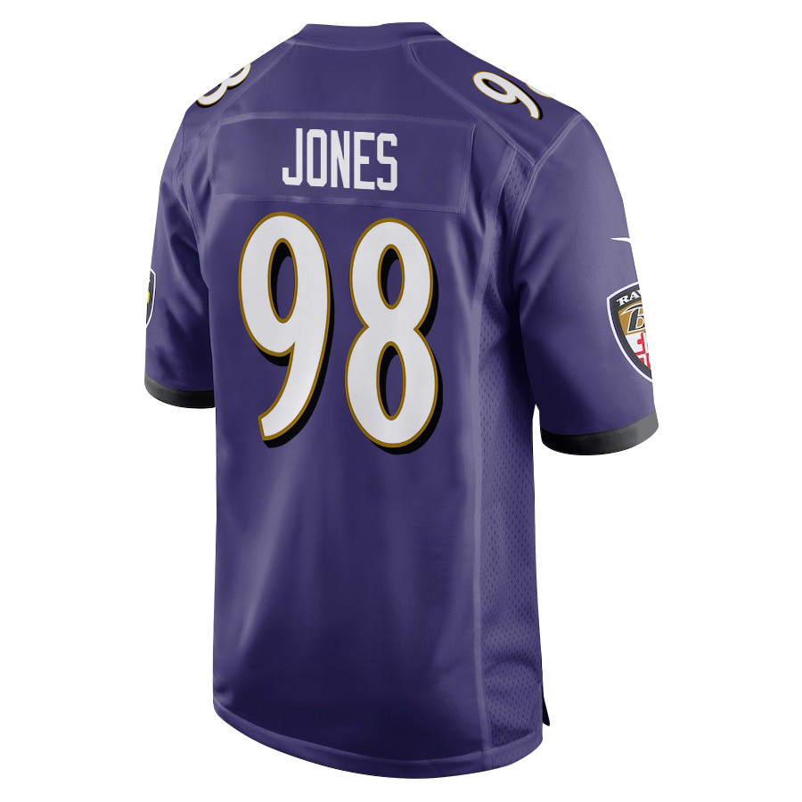 Travis Jones 98 Baltimore Ravens Super Bowl LIX New Orleans Patch Game Men Jersey - Purple
