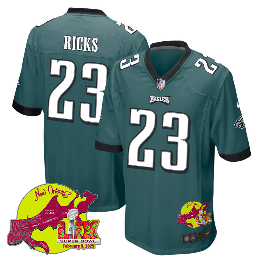 Eli Ricks 23 Philadelphia Eagles Super Bowl LIX New Orleans Patch Game Men Jersey - Midnight Green