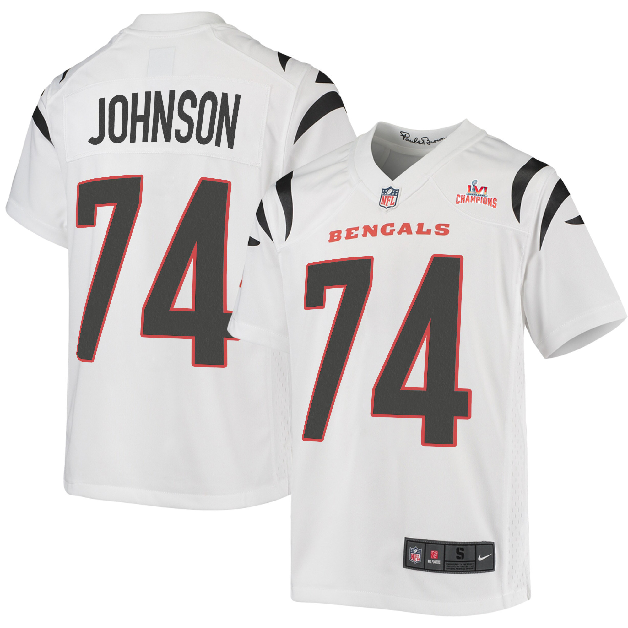 Super Bowl LVI Champions Cincinnati Bengals Fred Johnson 74 White Youth's Jersey Jersey