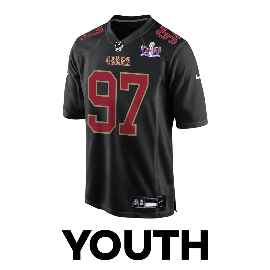 Nick Bosa 97 San Francisco 49ers Super Bowl LVIII Patch Fashion Game YOUTH Jersey - Carbon Black