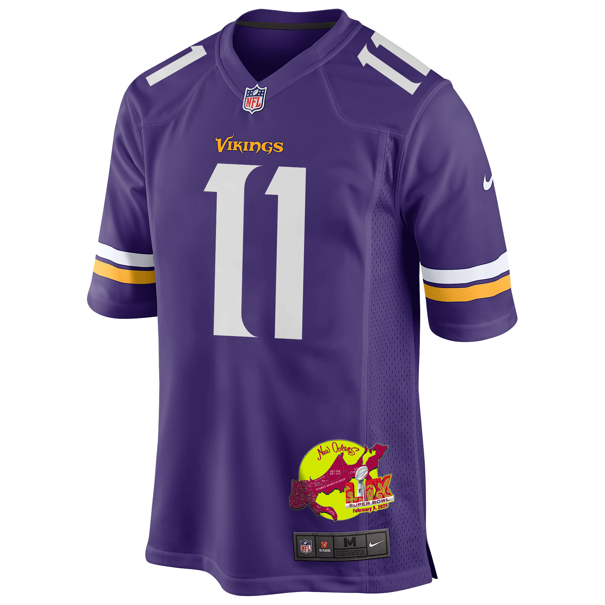 Trent Sherfield Sr. 11 Minnesota Vikings Super Bowl LIX New Orleans Patch Game Men Jersey - Purple