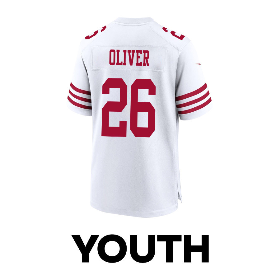Isaiah Oliver 26 San Francisco 49ers Super Bowl LVIII Patch Game YOUTH Jersey - White