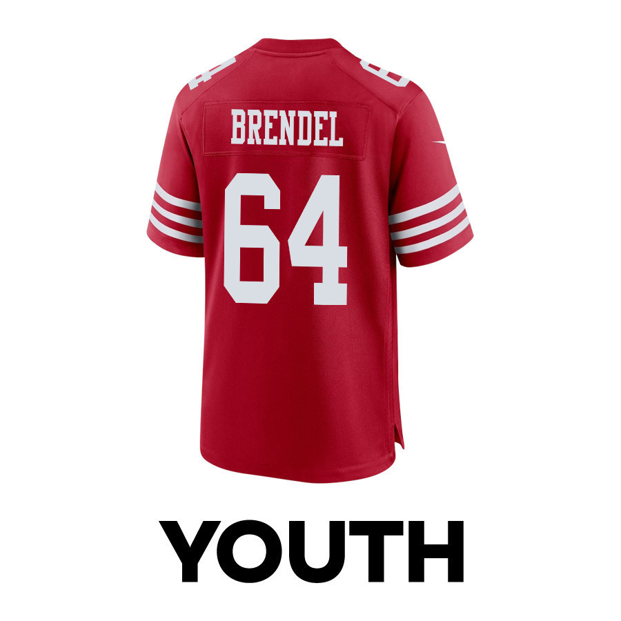 Jake Brendel 64 San Francisco 49ers Super Bowl LVIII Patch Game YOUTH Jersey - Scarlet