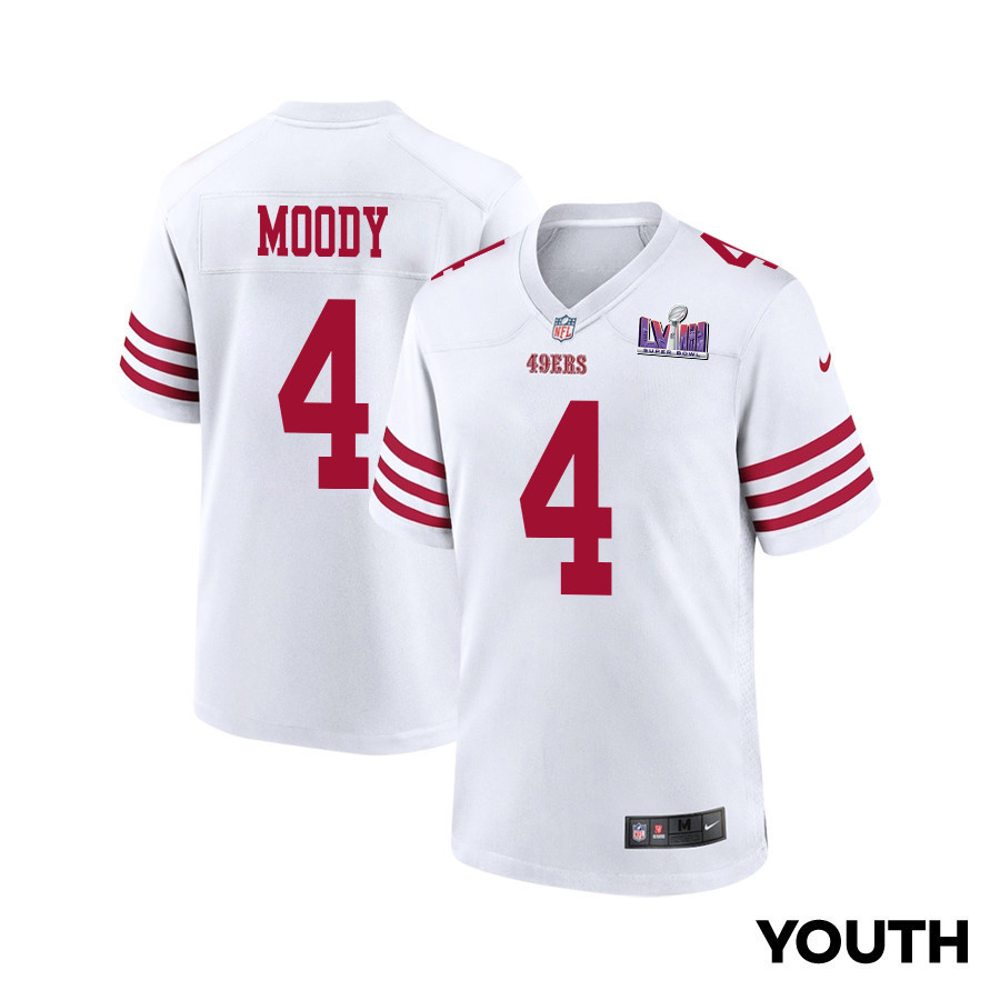 Jake Moody 4 San Francisco 49ers Super Bowl LVIII Patch Game YOUTH Jersey - White