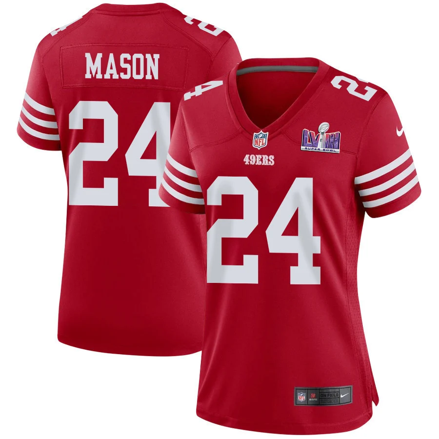 Jordan Mason 24 San Francisco 49ers Super Bowl LVIII Patch Game Women Jersey - Scarlet