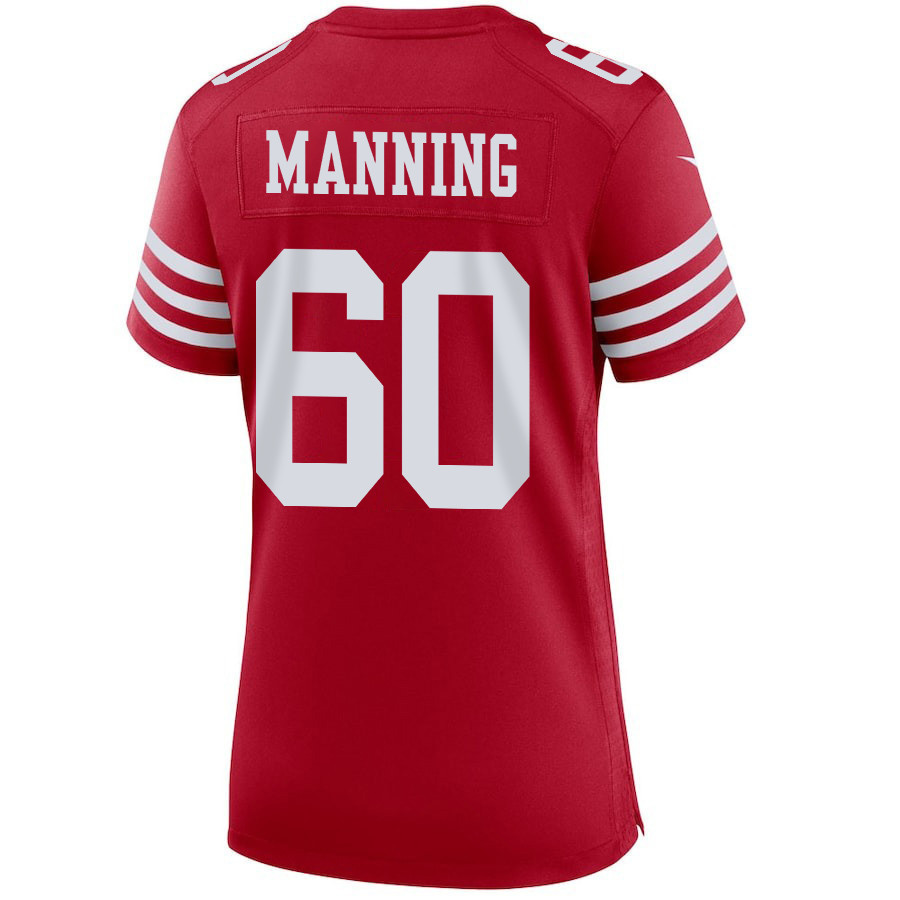 Ilm Manning 60 San Francisco 49ers Super Bowl LVIII Patch Game Women Jersey - Scarlet