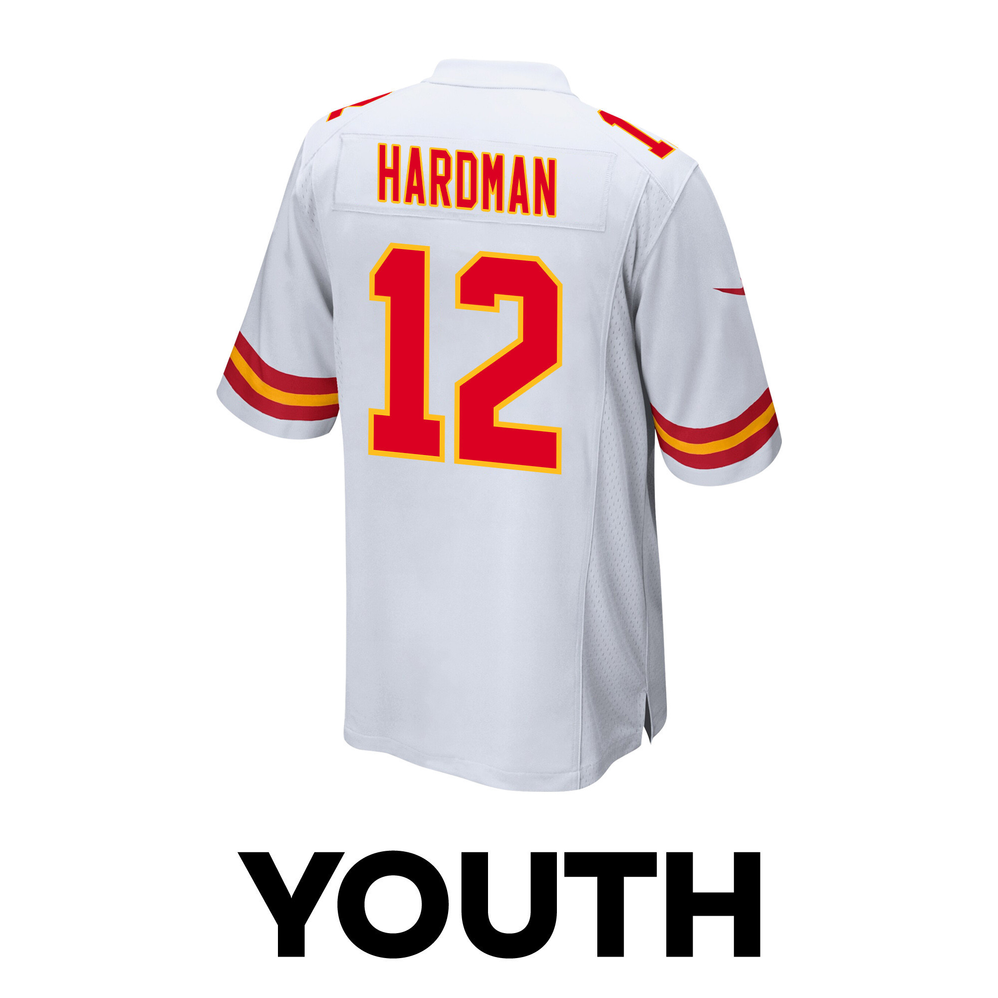 Mecole Hardman 12 Kansas City Chiefs Super Bowl LVIII Patch Game YOUTH Jersey - White