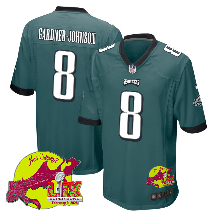 C.J. Gardner-Johnson 8 Philadelphia Eagles Super Bowl LIX New Orleans Patch Game Men Jersey - Midnight Green