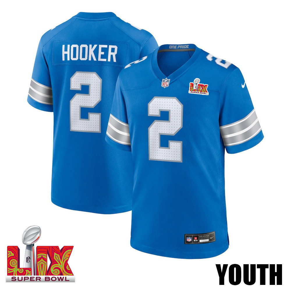 Hendon Hooker #2 Detroit Lions Super Bowl LIX YOUTH Jersey - Blue