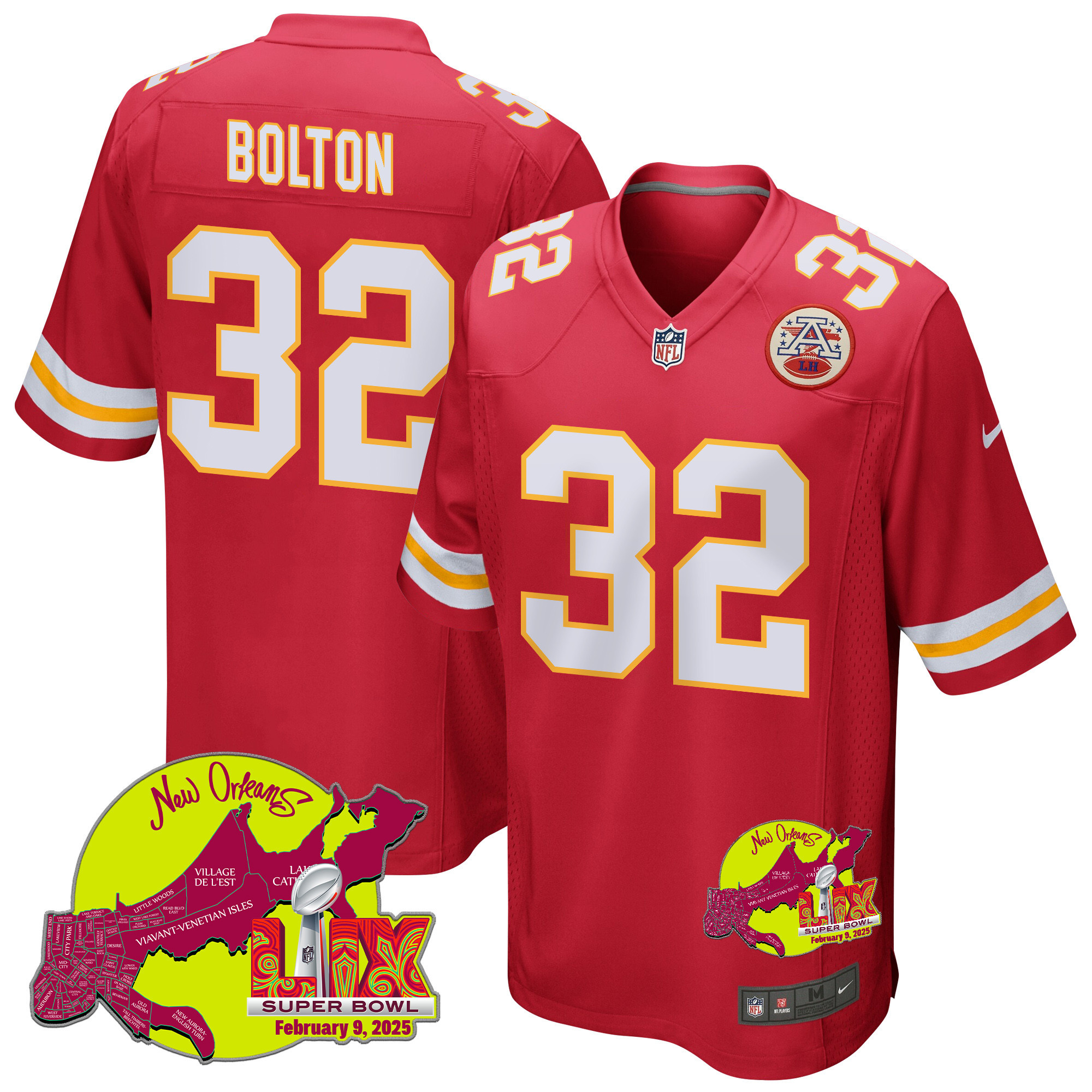 Nick Bolton 32 Kansas City Chiefs Super Bowl LIX New Orleans Patch Game Men Jersey - Red