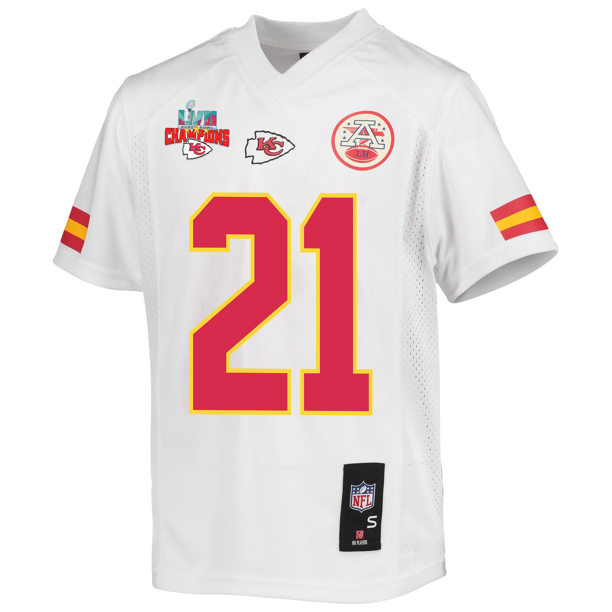 Trent McDuffie 21 Kansas City Chiefs Super Bowl LVII Champions 3 Stars Youth Game Jersey - White