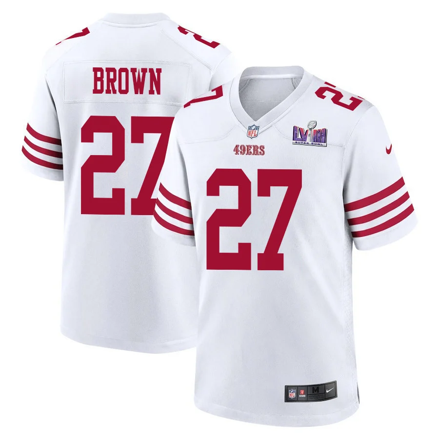 Ji'Ayir Brown 27 San Francisco 49ers Super Bowl LVIII Patch Game Men Jersey - White