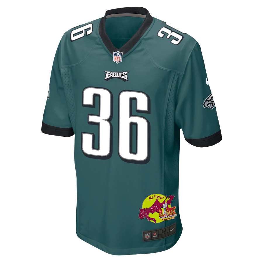 Tristin McCollum 36 Philadelphia Eagles Super Bowl LIX New Orleans Patch Game Men Jersey - Midnight Green