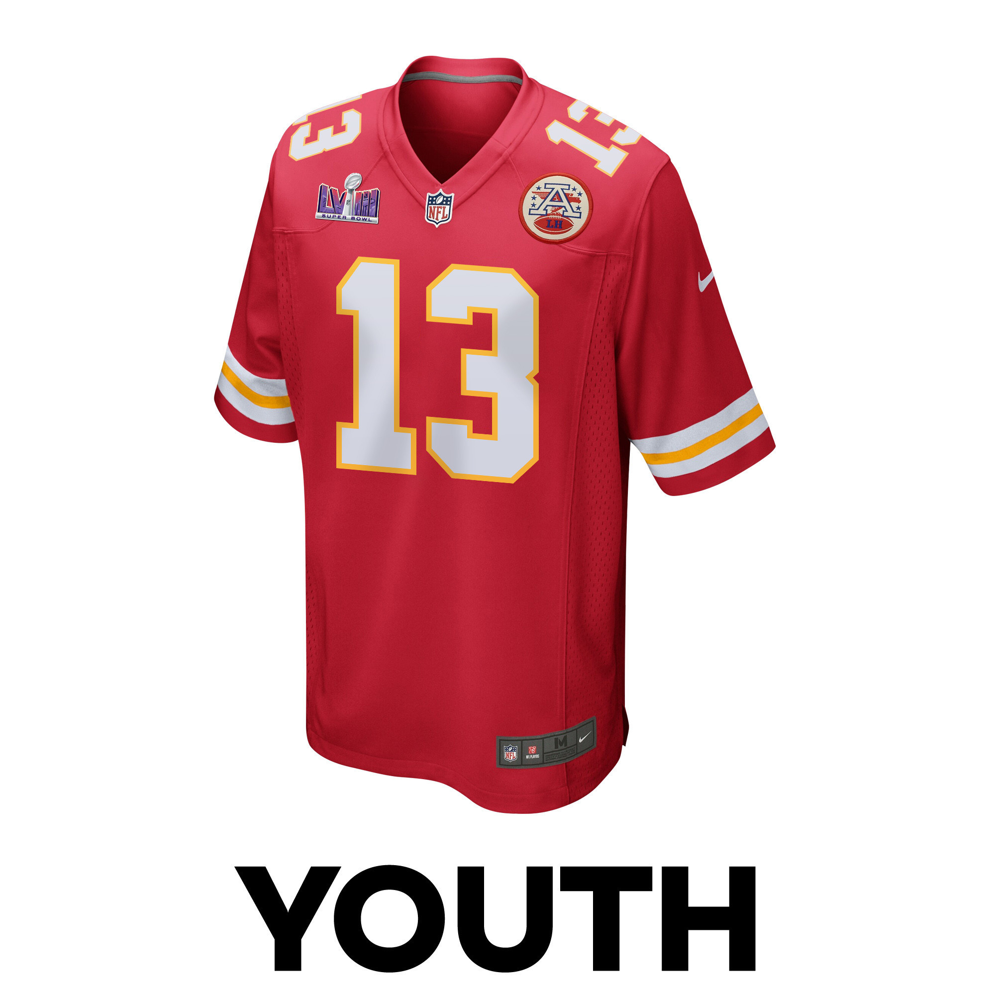 Nazeeh Johnson 13 Kansas City Chiefs Super Bowl LVIII Patch Game YOUTH Jersey - Red