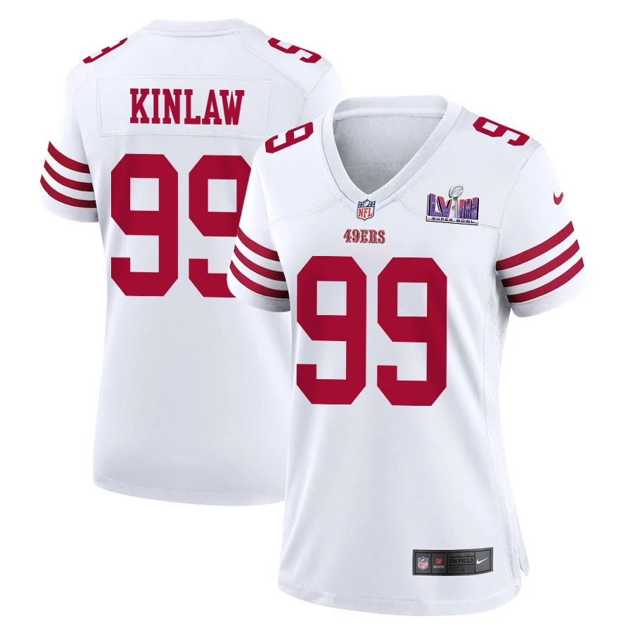 Javon Kinlaw 99 San Francisco 49ers Super Bowl LVIII Patch Game Women Jersey - White