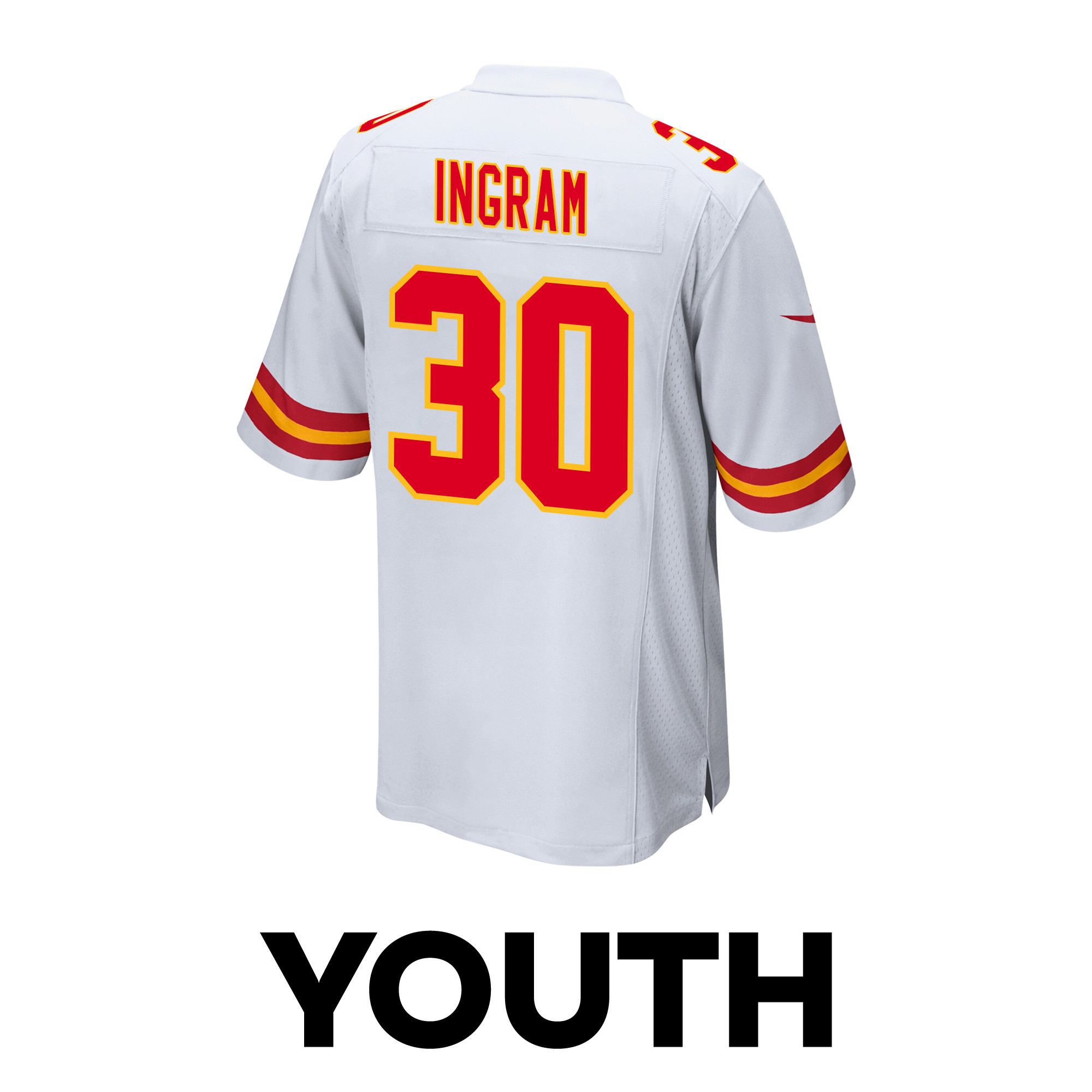 Keaontay Ingram 30 Kansas City Chiefs Super Bowl LVIII Patch Game YOUTH Jersey - White