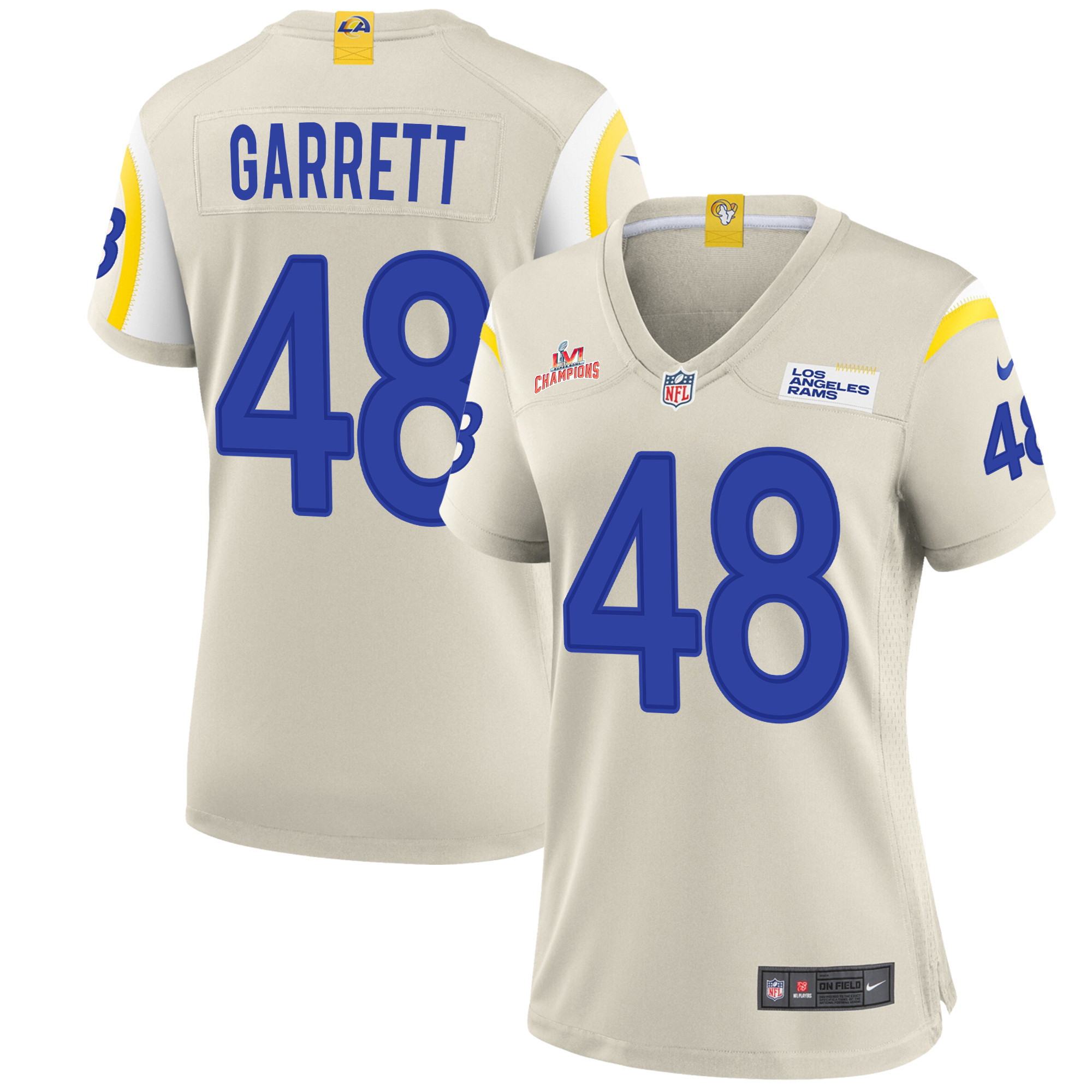 Super Bowl LVI Champions Los Angeles Rams Chris Garrett 48 Bone Women's Jersey Jersey
