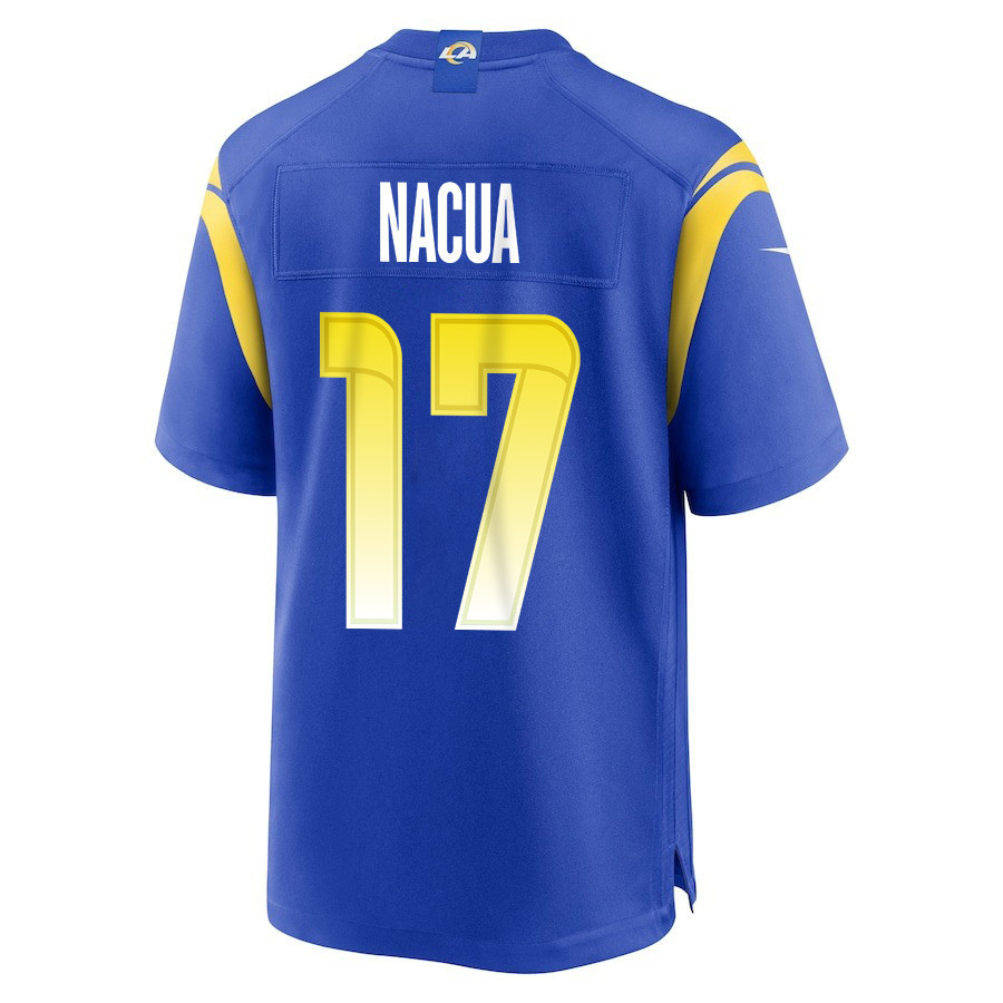 Puka Nacua 17 Los Angeles Rams Super Bowl LIX New Orleans Patch Game Men Jersey - Royal