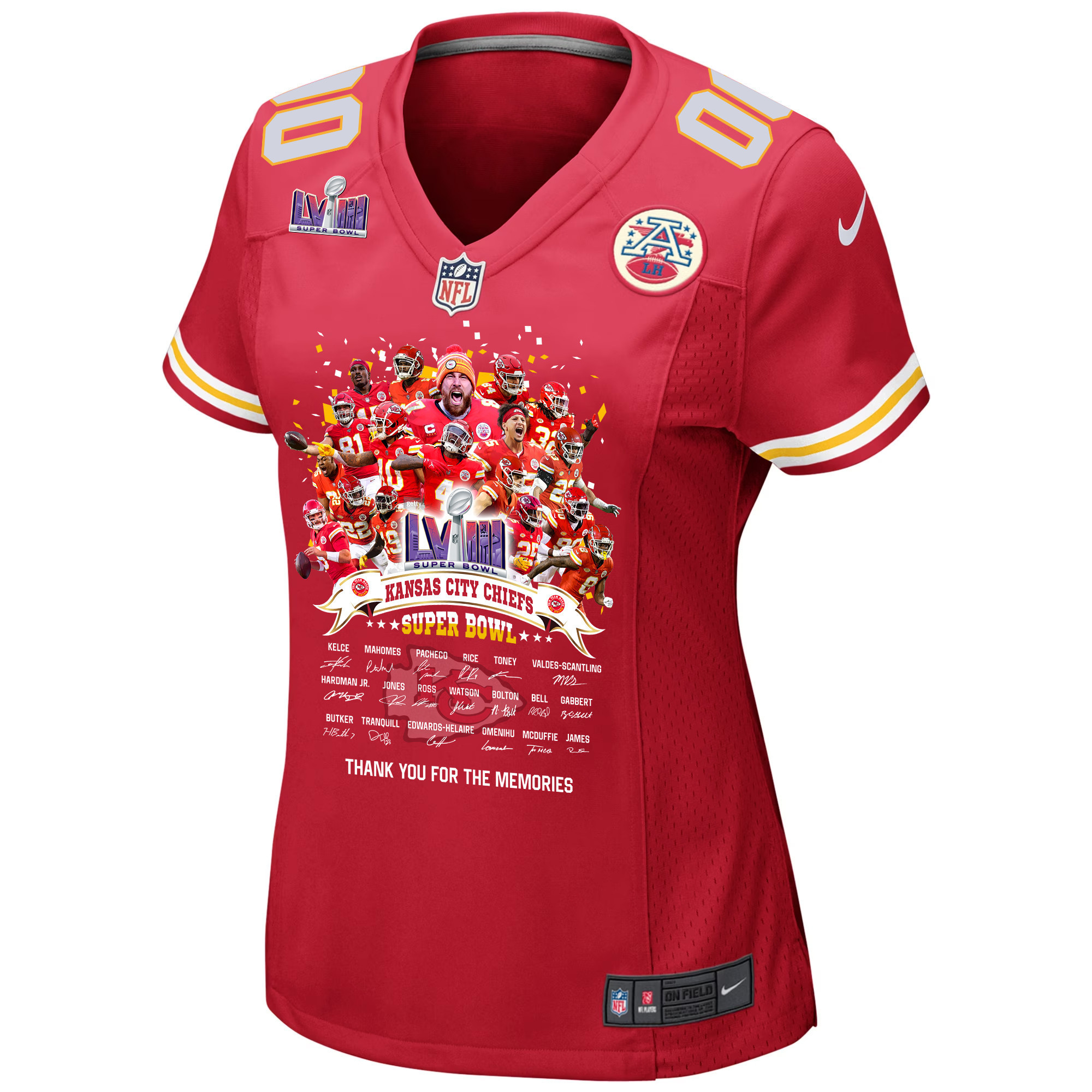 Kansas City Chiefs Super Bowl LVIII Thanks For Memories Game Custom Women Jersey - Red