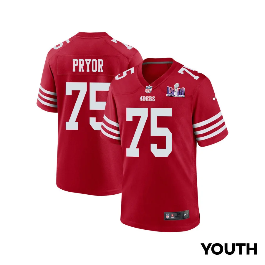 Matt Pryor 75 San Francisco 49ers Super Bowl LVIII Patch Game YOUTH Jersey - Scarlet