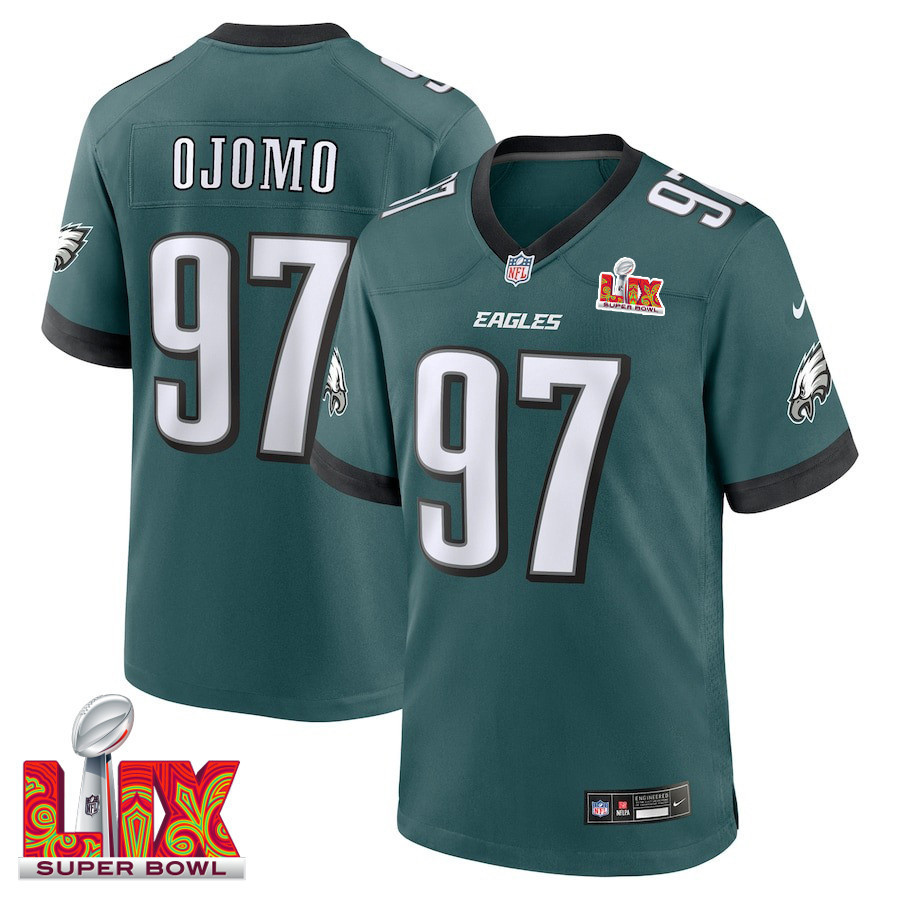 Moro Ojomo #97 Philadelphia Eagles Super Bowl LIX Jersey - Men's - Midnight Green