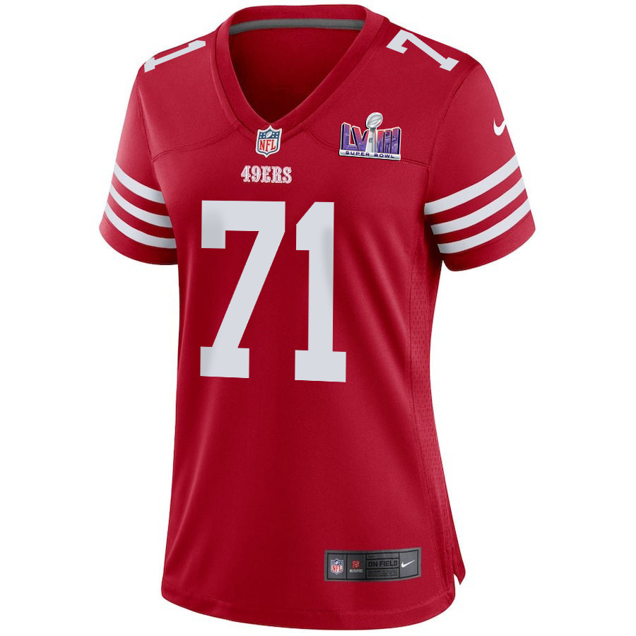 Trent Williams 71 San Francisco 49ers Super Bowl LVIII Patch Game Women Jersey - Scarlet